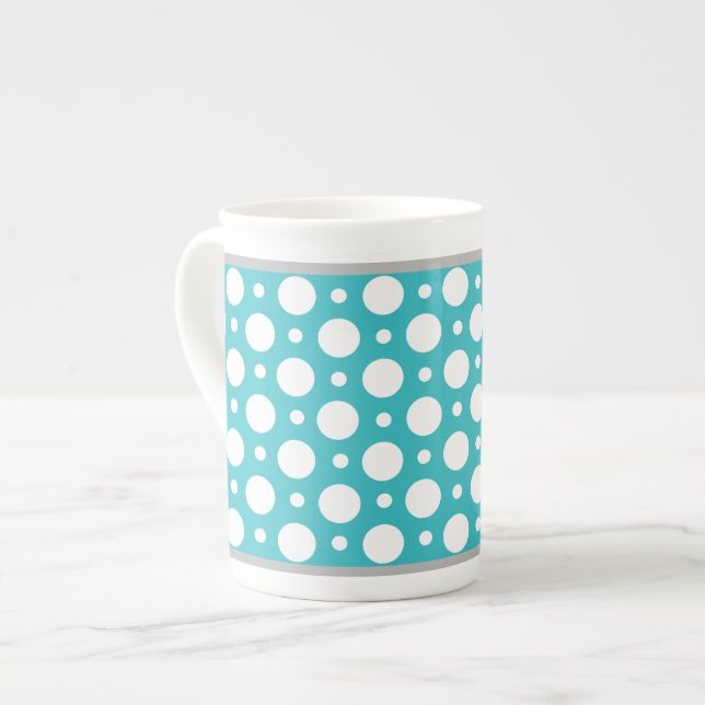 Cafe Turquoise Assorted Polka Dots Bone China Mug (Front Left)