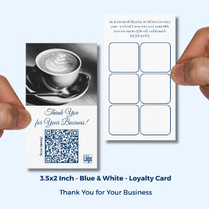 Cafe  White Blue Logo & QR - Thank You Loyalty Card