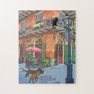 Cafe with cat and dachshunds jigsaw puzzle