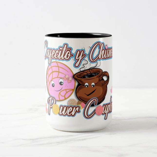 Cafecito y chisme Cute funny Mexican  Two-Tone Coffee Mug (Center)