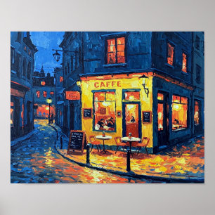 Caffe Italian Coffee Shop Night Scene Poster