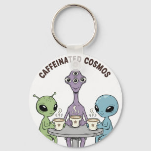 Caffeinated Cosmos Cute Funny Alien Coffee Key Ring