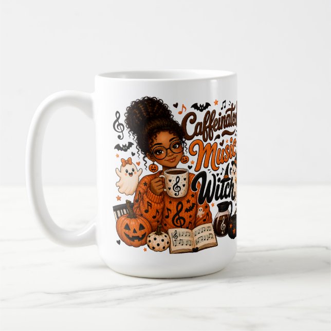 Caffeinated Music Witch Halloween Coffee Mug Gift (Left)