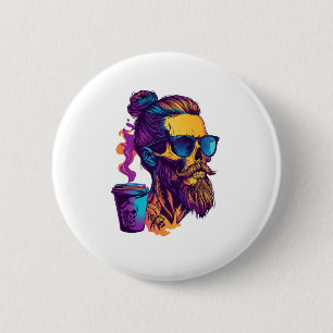 Caffeinated Skull – Funny Barista Skeleton 6 Cm Round Badge