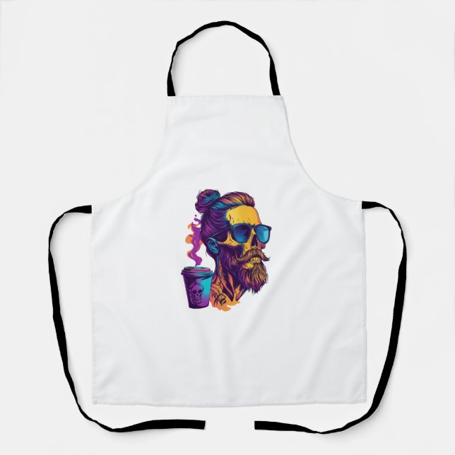 Caffeinated Skull – Funny Barista Skeleton Apron (Front)