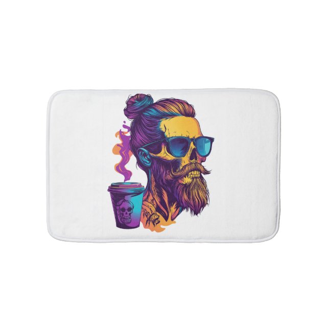 Caffeinated Skull � Funny Barista Skeleton Bath Mat (Front)