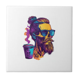 Caffeinated Skull � Funny Barista Skeleton Ceramic Tile