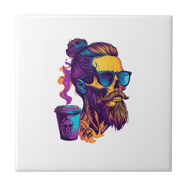 Caffeinated Skull � Funny Barista Skeleton Ceramic Tile (Front)