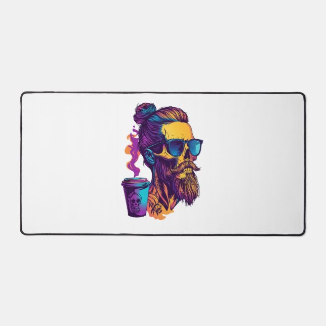 Caffeinated Skull – Funny Barista Skeleton Desk Mat (Front)