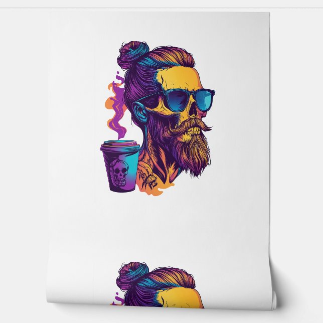 Caffeinated Skull – Funny Barista Skeleton Wallpaper (Unrolling)