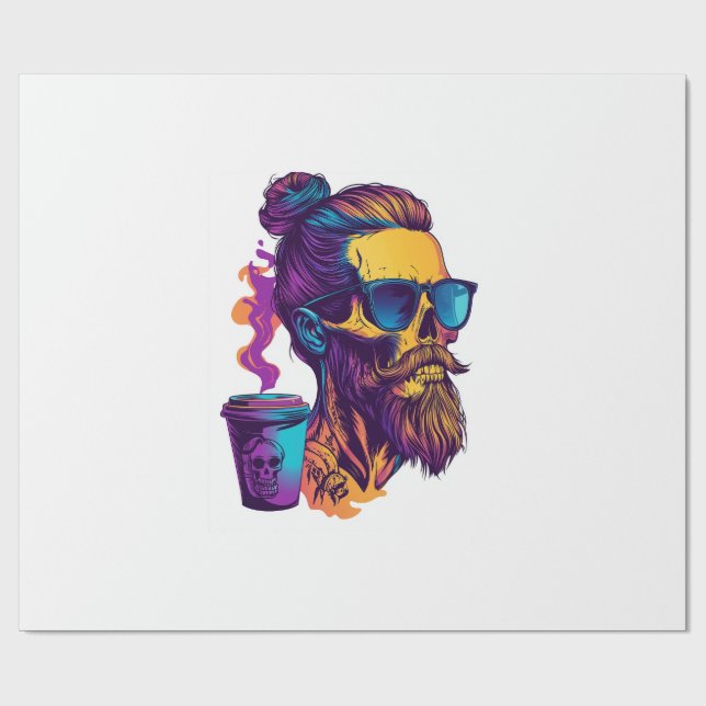 Caffeinated Skull � Funny Barista Skeleton Wrapping Paper (Flat)