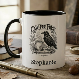 Caffeine Addict Funny Raven Gothic Bird Art Gift Mug