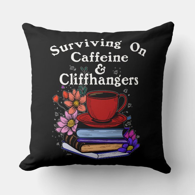 Caffeine And Cliffhangers Colourful Cushion (Front)