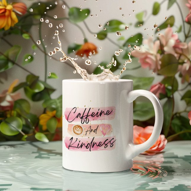 Caffeine and Kindness Pink Coffee Art Mug (Creator Uploaded)
