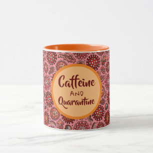 Caffeine and Quarantine Cartoon Virus Red & Orange Mug