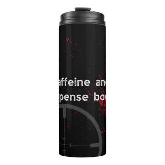 Caffeine and suspense books black thermal tumbler