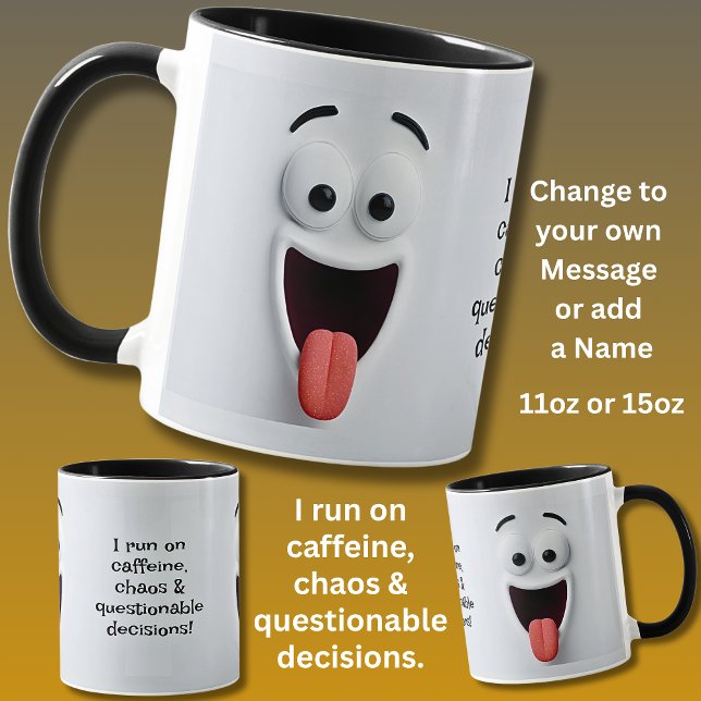 Caffeine Chaos, Add Name Message,  Expressive Face Mug (Creator Uploaded)
