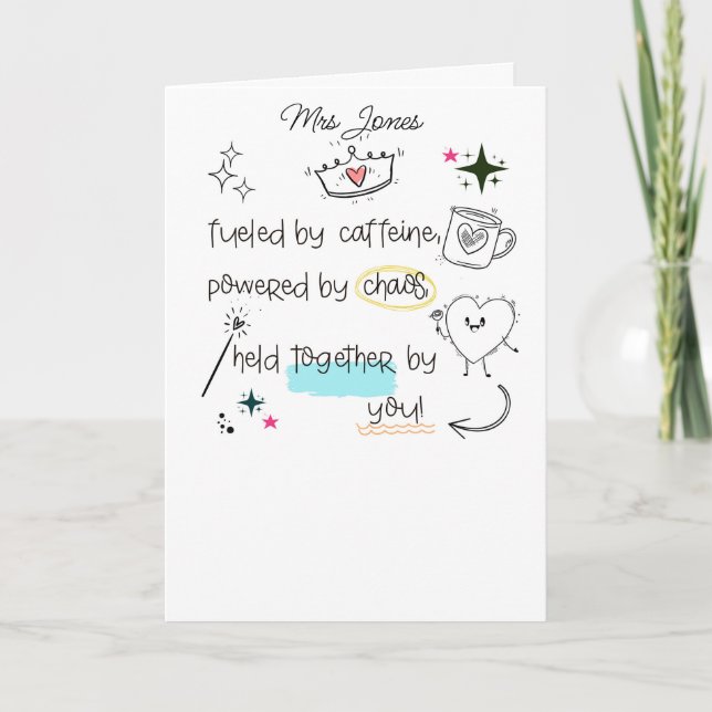 Caffeine Chaos Thank You Card SENCO SEN teacher (Front)