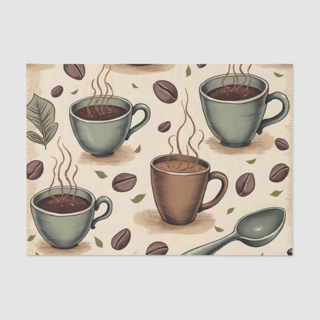 Caffeine Collage: Ephemera-Inspired Coffee Wrap Tissue Paper (Front)