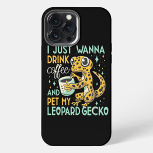 Caffeine Companionship: Leopard Gecko Coffee Bliss iPhone 13 Pro Max Case