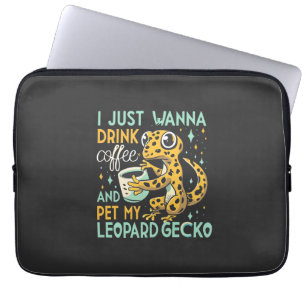 Caffeine Companionship: Leopard Gecko Coffee Bliss Laptop Sleeve