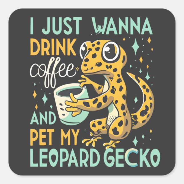 Caffeine Companionship: Leopard Gecko Coffee Bliss Square Sticker (Front)
