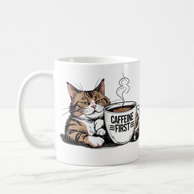 Caffeine First Coffee Mug for Grumpy Coffee Lovers (Left)