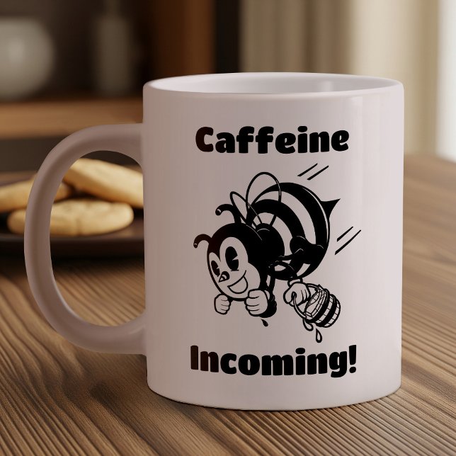 Caffeine Incoming! Funny Bee With Buckets Cartoon Large Coffee Mug (Creator Uploaded)