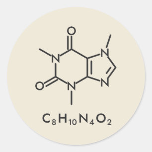 Caffeine Molecule Chemistry Line Drawing Classic Round Sticker