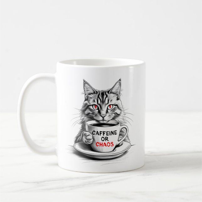 Caffeine Or Chaos Cat Coffee Lover Mug (Left)