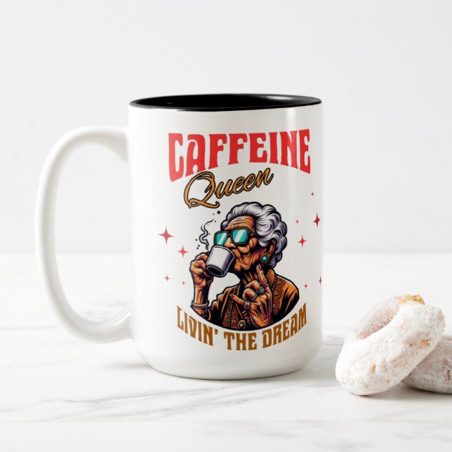 Caffeine Queen Coffee Mug | Fun Gift for Coffee  (With Donut)