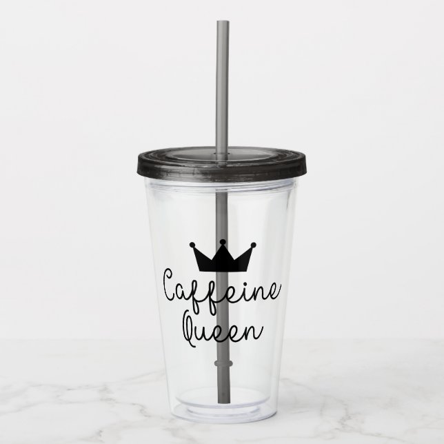 Caffeine Queen Crown Minimal Minimalist Cute Acrylic Tumbler (Front)