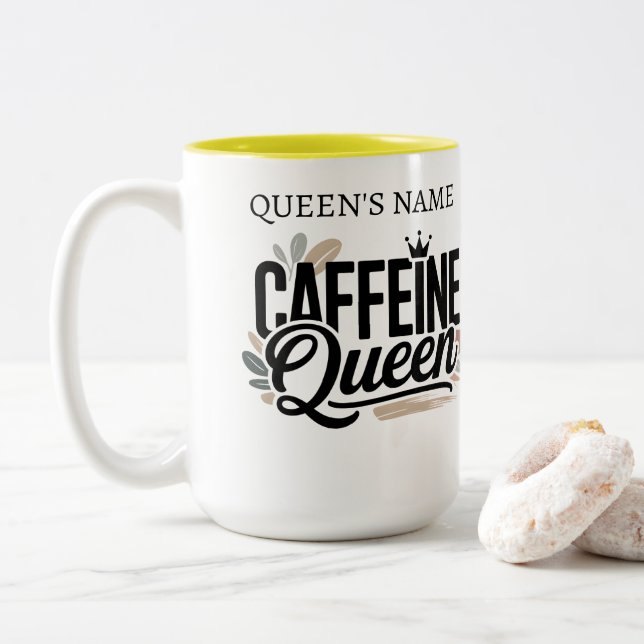 Caffeine Queen Funny Coffee Lover Mug Gift for Her (With Donut)