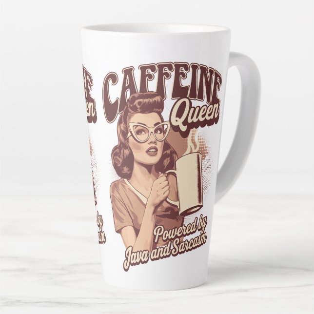 Caffeine Queen – Java & Sarcasm Retro Design Latte Mug (Right Angle)