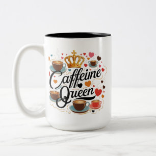 Caffeine Queen Two-Tone 15 oz Mug for Coffee Lover