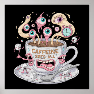 Caffeine Sees All Funny Coffee Poster