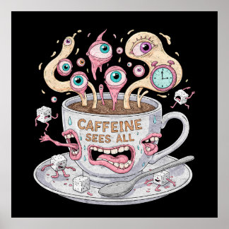 Caffeine Sees All Funny Coffee Poster