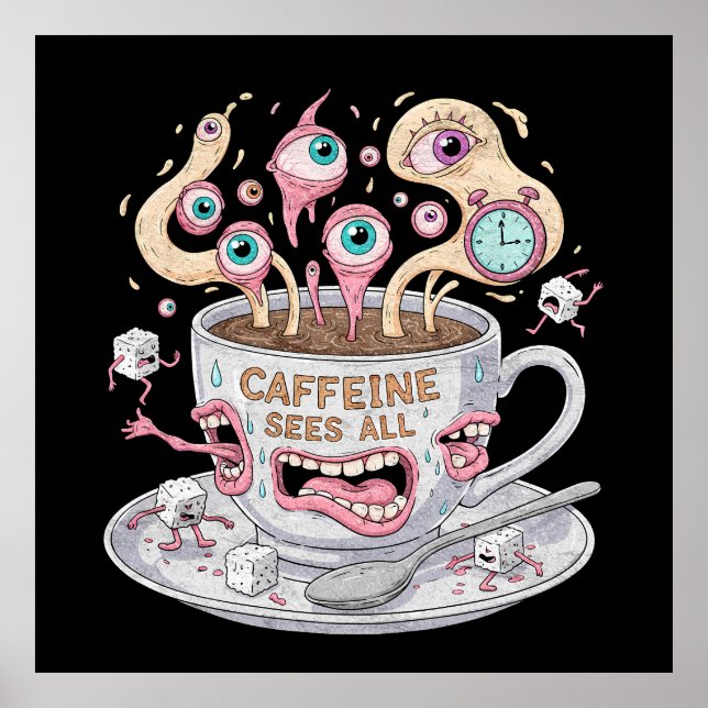 Caffeine Sees All Funny Coffee Poster (Front)