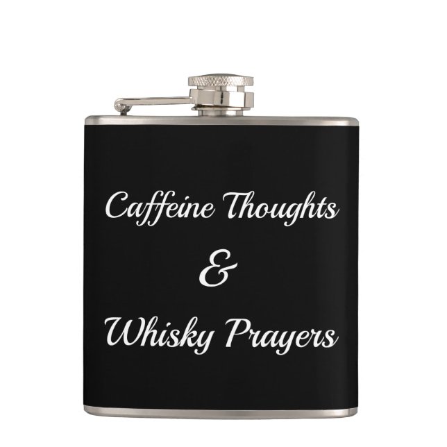 Caffeine Thoughts & Whisky Prayers Stress Relief Hip Flask (Front)