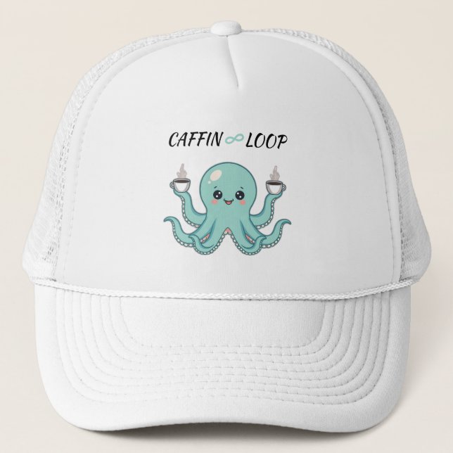 Caffin Loop Kawaii Hat – Cute Octopus Coffee (Front)
