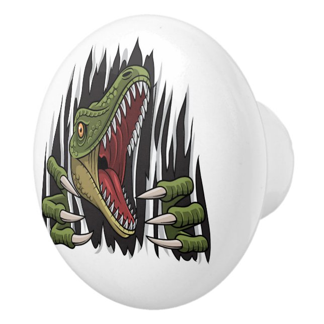 Caged Roaring Dinosaur Ceramic Pull (Right)