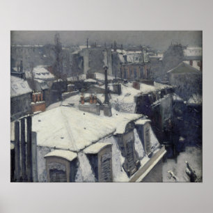 Caillebotte - Rooftops In The Snow (Snow Effect) Poster