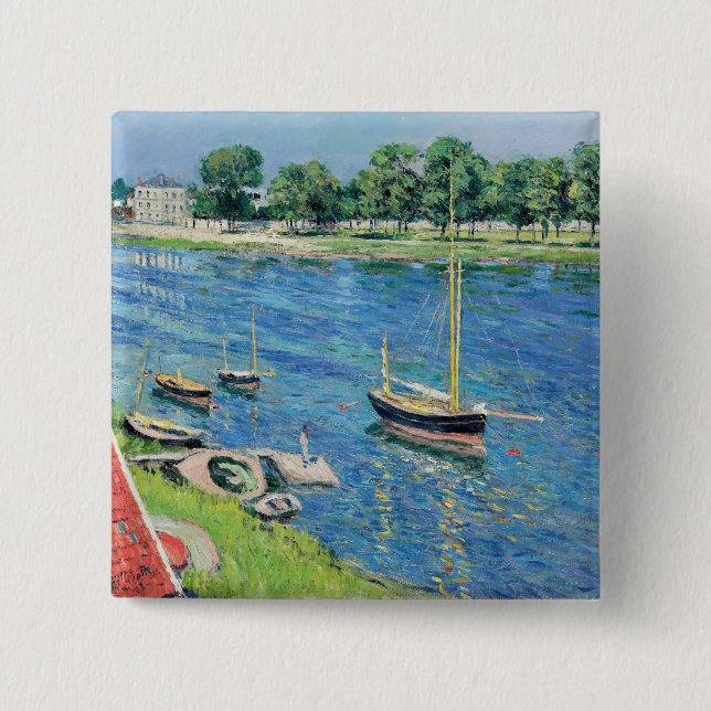 Caillebotte - Seine at Argenteuil, Boats at anchor 15 Cm Square Badge (Front)