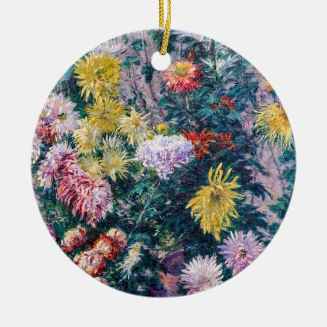 Caillebotte - White and Yellow Chrysanthemums Ceramic Ornament (Front)