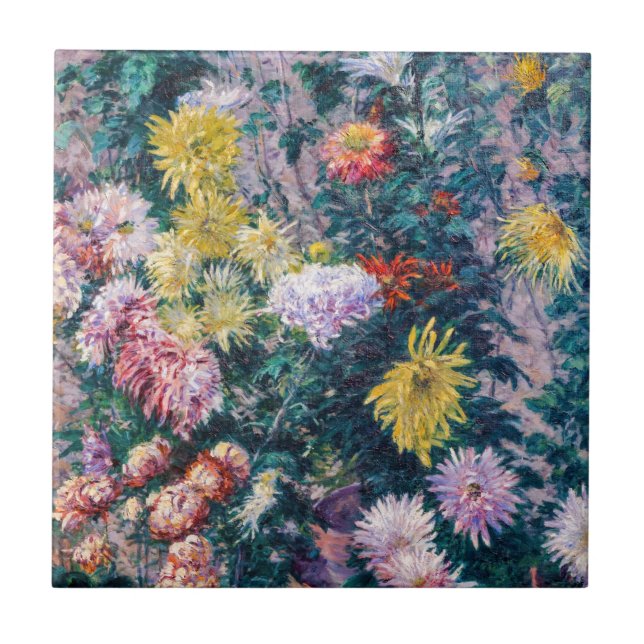 Caillebotte - White and Yellow Chrysanthemums Ceramic Tile (Front)