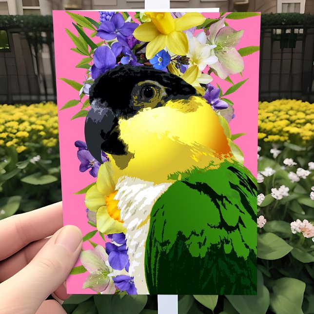 Caique Parrot Pretty Spring Floral Pet Bird Love Holiday Card (Caique parrot Spring floral all occasion greeting card. Pretty for birthday or Mother's Day.)