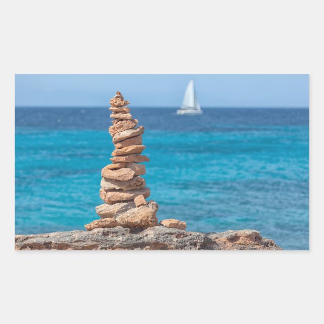 Cairn at the Mediterranean sea Rectangular Sticker (Front)