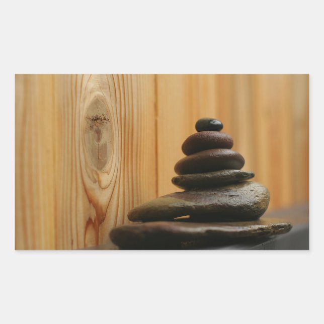 Cairn Meditation Stones and Wood Rectangular Sticker (Front)