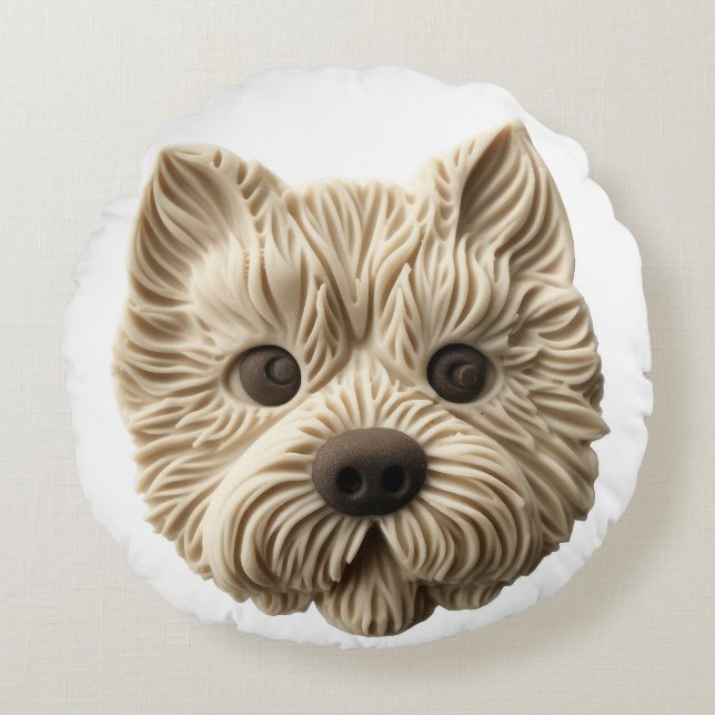 Cairn Terrier 3D Inspired Round Cushion (Front)