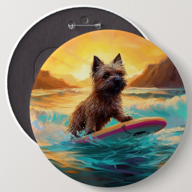 Cairn Terrier Beach Surfing Painting 6 Cm Round Badge (Front & Back)